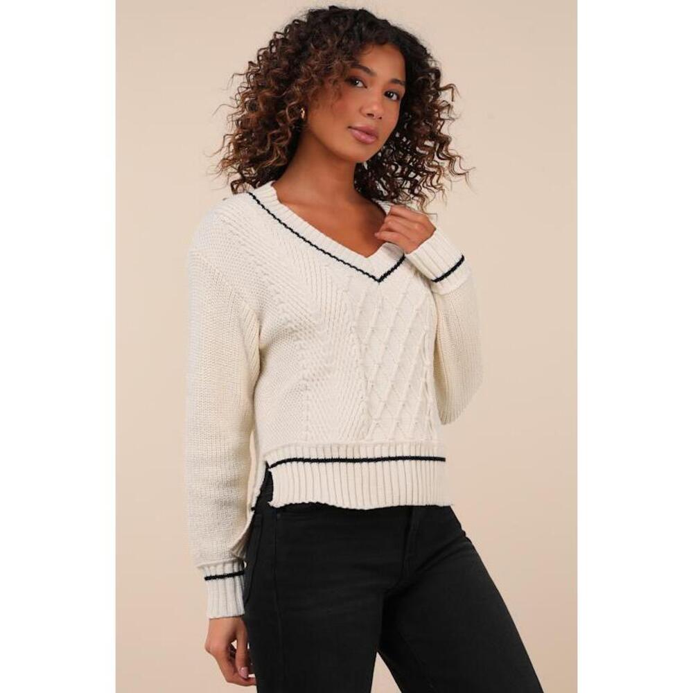 Lulus Notably Comfy Ivory V-neck Sweater White - Size XS